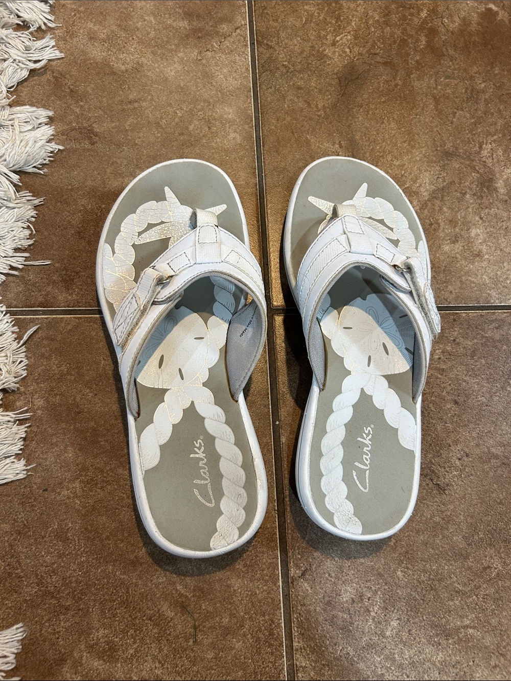 Clarks White Braided-Detail Sandals